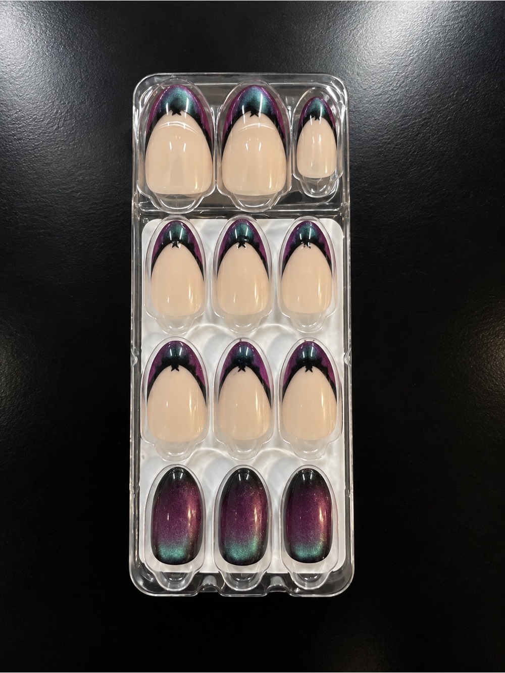 Press-On Nail Set – Nude with Iridescent Purple-Green Tips
